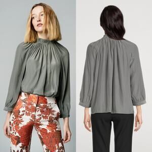 NWT Smythe Long Sleeve Elastic Neck Cascade Blouse Mushroom Size: Medium